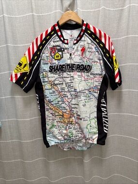 Specialized Map-Print Cycling Jersey in White with Black and Red Accents